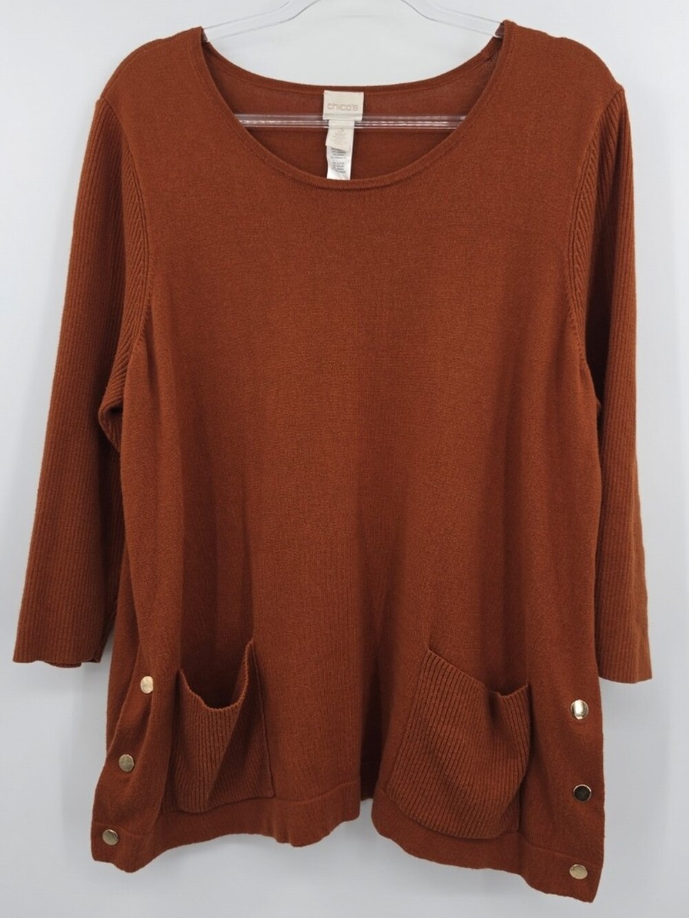 Chicos 3 Rust Long Sleeve Side Button Tunic Sweater XL